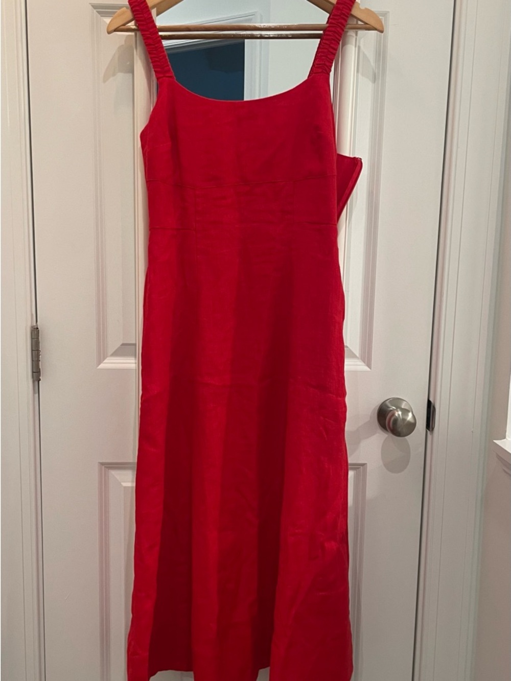 Banana Republic Red Women's Linen Sleeveless Square-Neck Dress